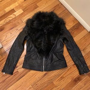 BlankNYC Black Leather Moto Jacket with Faux Fur - Small